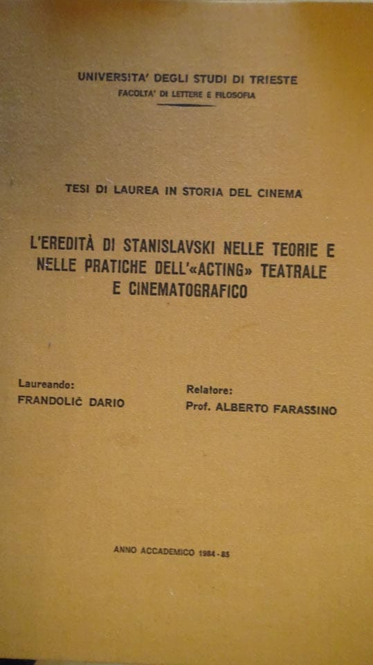 Foto 7 Magisterij na tržaški univerzi. Vloga Stanislavskega v ameriški igri. Mentor Alberto Farassino